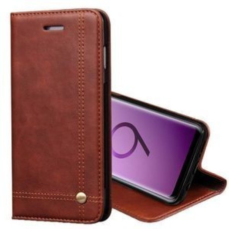 Кожаный чехол-книжка на Samsung Galaxy S9 /G965 Retro Crazy Horse Texture Casual Style коричневый