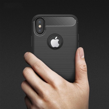 Противоударный карбоновый чехол на  iPhone X/Xs  Brushed Texture Shockproof Protective серый