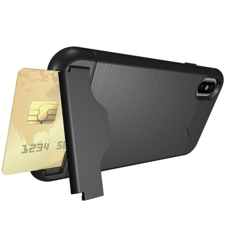 Противоударный чехол со слотом для кредитной карты на iPhone X/Xs Brushed Texture Protective Back Cover  черный
