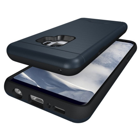 Противоударный чехол на Samsung Galaxy S9/G960 Brushed Texture Со слотом для кредитных карт нави