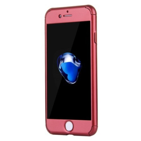 Пластиковый красный Чехол на заднюю и переднюю панель + защитное стекло на экран для iPhone 7/8