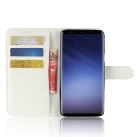 Кожаный чехол-книжка на Samsung Galaxy S9/G960 Litchi Texture со слотом для кредитных карт белый