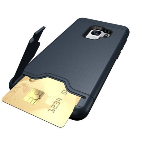 Противоударный чехол на Samsung Galaxy S9/G960 Brushed Texture Со слотом для кредитных карт нави