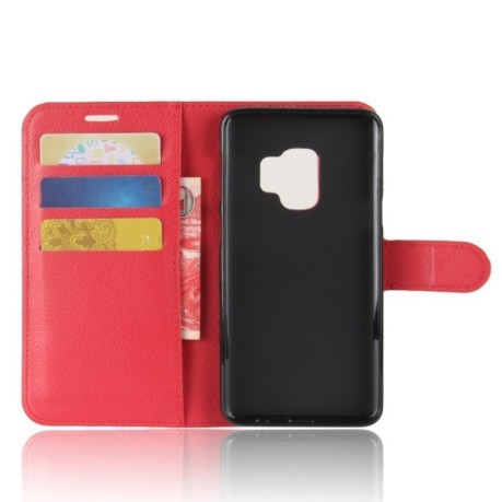 Кожаный чехол-книжка на Samsung Galaxy S9/G960 Litchi Texture со слотом для кредитных карт красный
