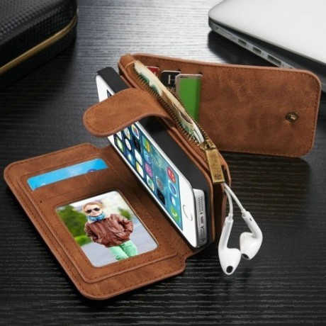 Кожаный Чехол Кошелек CaseMe Wallet для iPhone 5/ 5S/ SE - коричневый