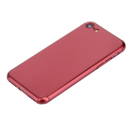 Пластиковый красный Чехол на заднюю и переднюю панель + защитное стекло на экран для iPhone 7/8
