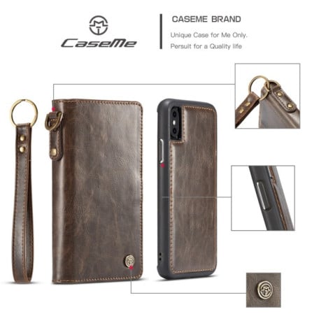 Кожаный чехол-книжка CaseMe на iPhone X/Xs Separable Crazy Horse Texture кофейный