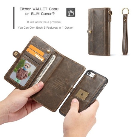Кожаный чехол-книжка CaseMe на  iPhone SE 3/2 2022/2020/8/7  с отделением для кредитных карт Кофейно-коричневый