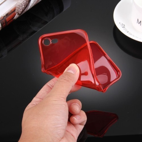 Прозрачный Ультратонкий 0.5mm TPU Чехол с защитой камеры Красный для iPhone SE 3/2 2022/2020/8/7