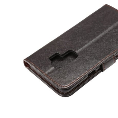 Кожаный чехол- книжка на Samsung Galaxy S9+/G965 Crazy Horse Texcture  черный с коричневой прострочкой