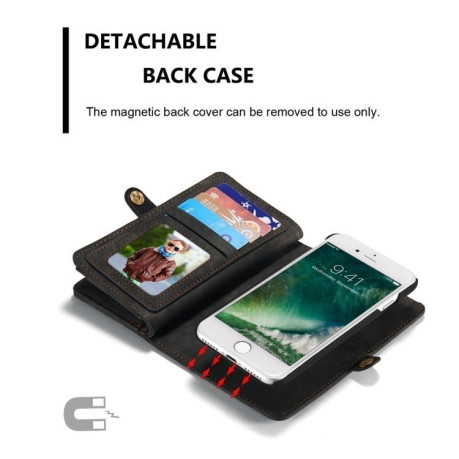 Кожаный чехол-кошелек CaseMe на iPhone SE 3/2 2022/2020/8/7  (Черный)
