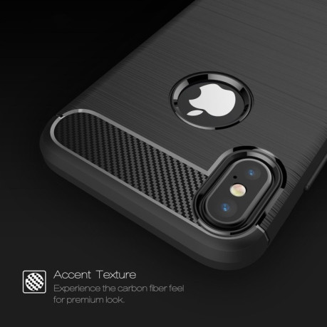 Противоударный карбоновый чехол на  iPhone X/Xs  Brushed Texture Shockproof Protective нави