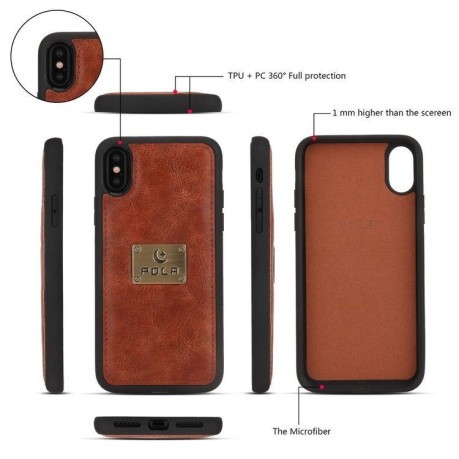 Кожаный чехол- клатч Pola на iPhone X/Xs - коричневый