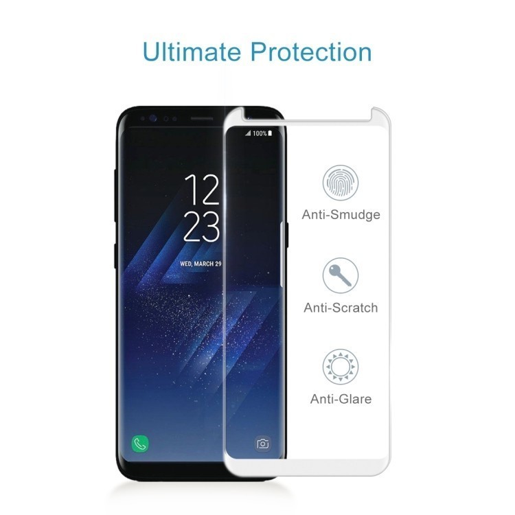 Защитное 3D Стекло 0.26 mm 9H изогнутые края подходит ко всем чехлам для Samsung Galaxy S8 / G950-белое