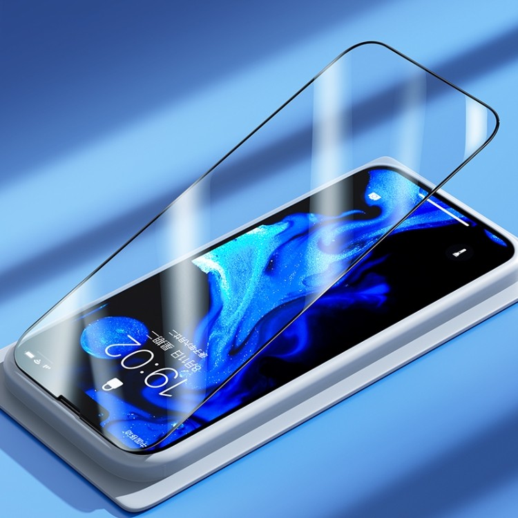 Ударостойкое защитное стекло с черной рамкой на Айфон 13 Про Макс 
