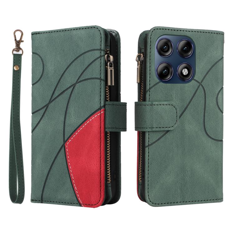 
Чохол-книжка Dual-color 9 Card Slots на Motorola Edge 70 Pro 5G &mdash; зелений із червоною вставкою, загальний вигляд спереду та ззаду
 