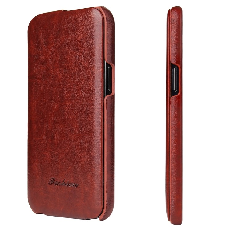 Кожаный флип-чехол Fierre Shann Retro Oil Wax Texture на Айфон 12 mini - коричневый 