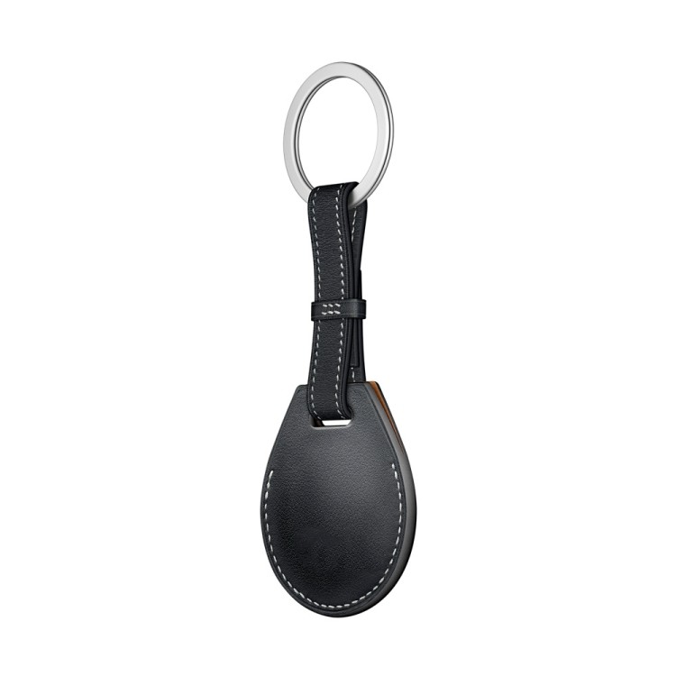 Кожаный брелок  с кольцом Keychain для ЭйрТег - черный 