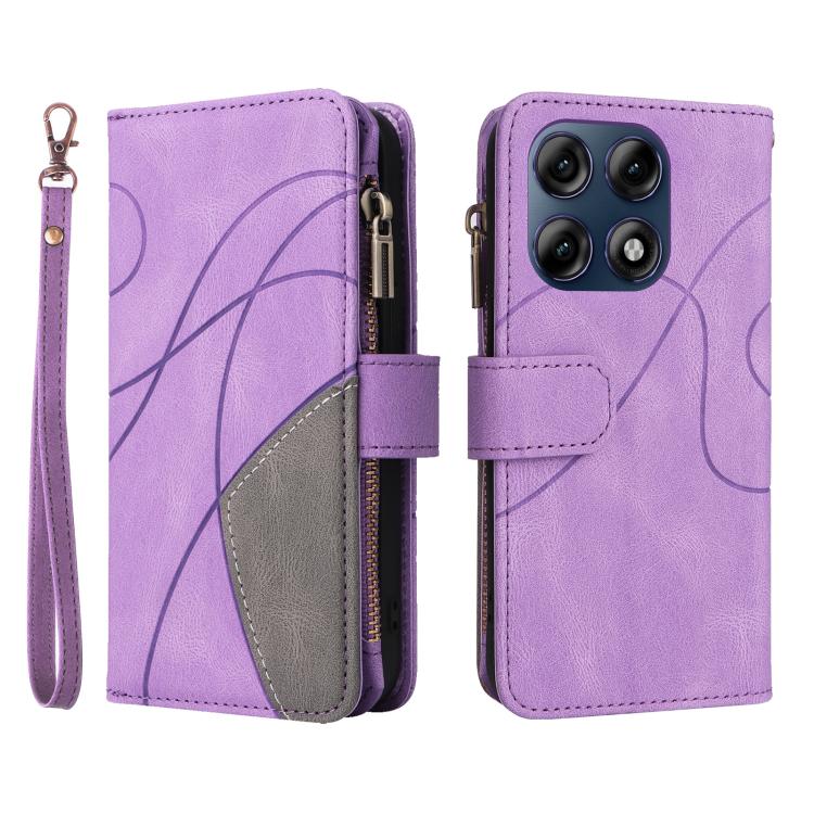 
Чохол-книжка Dual-color 9 Card Slots Zipper Wallet Leather для Motorola Edge 70 Pro 5G у фіолетовому кольорі
 