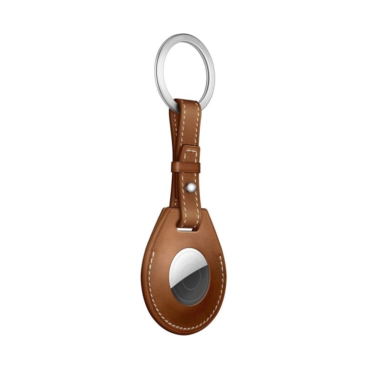 Кожаный брелок  с кольцом Keychain для AirTag - коричневый 
