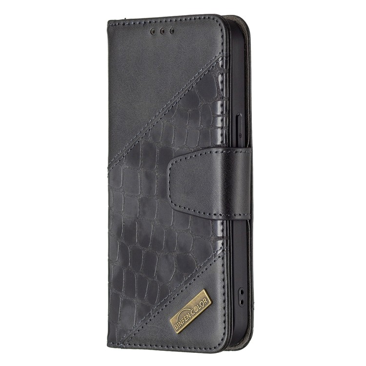 Чехол-книжка Matching Color Crocodile Texture на iPhone 13 Pro Max - черный 