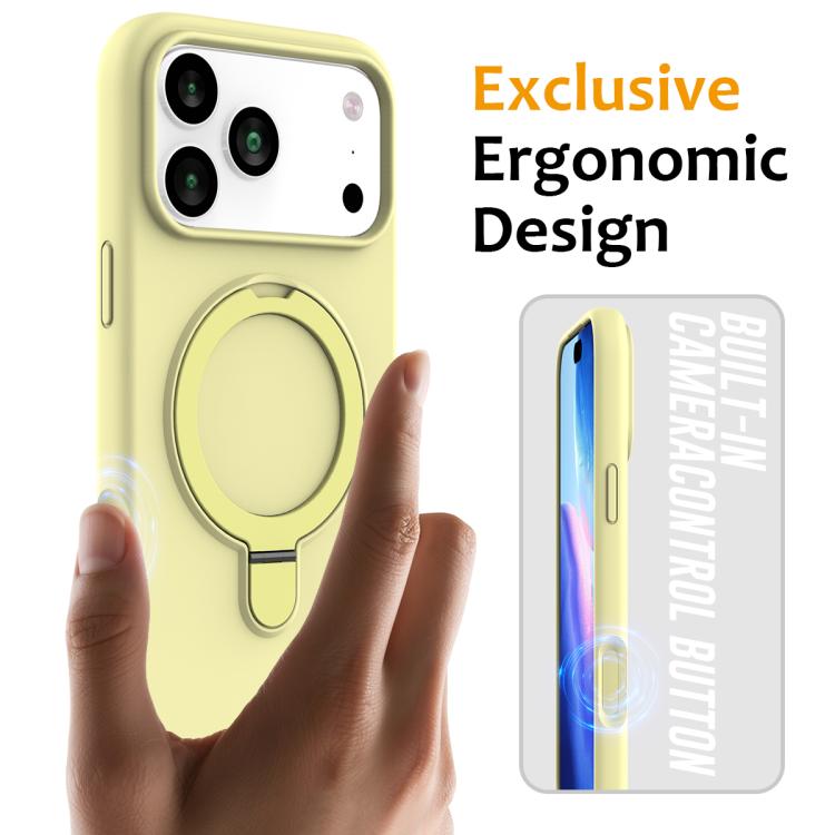 Жовта накладка Escase з кільцем-підставкою на iPhone 18 Pro Max / 17 Pro Max у руці користувача 