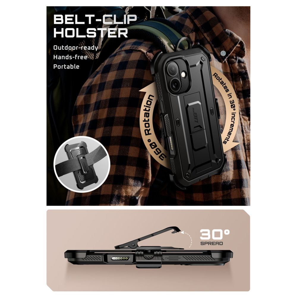 Кобура с поясным креплением и текстурированная матовая поверхность для надежного хвата Кобура с поясным креплением и текстурированная матовая поверхность для надежного хвата