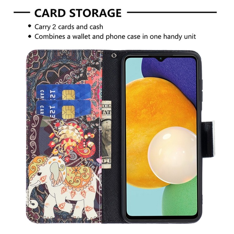 Кольоровий малюнок серії чохол-книжка для Samsung Galaxy A04s/A13 5G - Flowers Elephant 