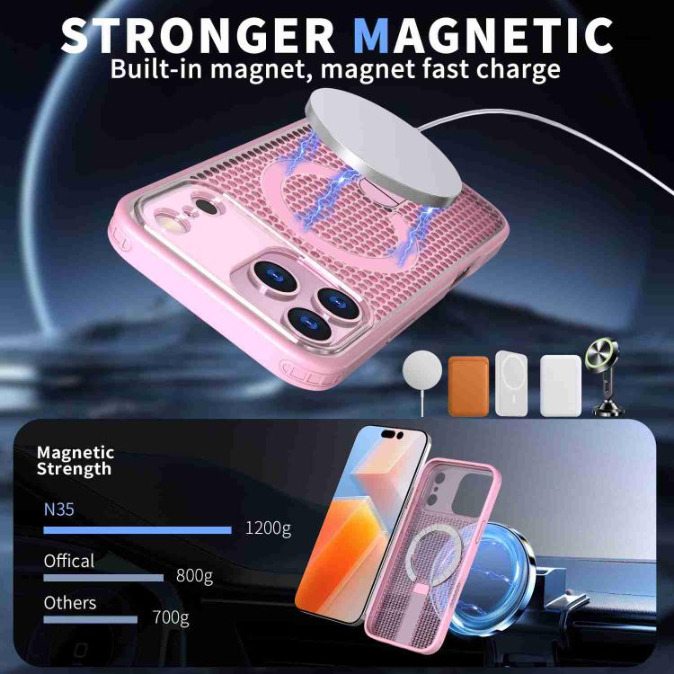 Посилений магніт MagSafe і сотова вентиляція в рожевому чохлі Kalebol для iPhone 17 Pro Max  Посилений магніт MagSafe і сотова вентиляція в рожевому чохлі Kalebol для iPhone 17 Pro Max