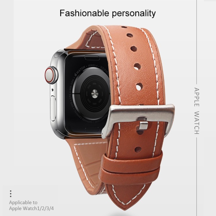 Кожаный ремешок Mutural Leather на Apple Watch 38/40mm - серый 