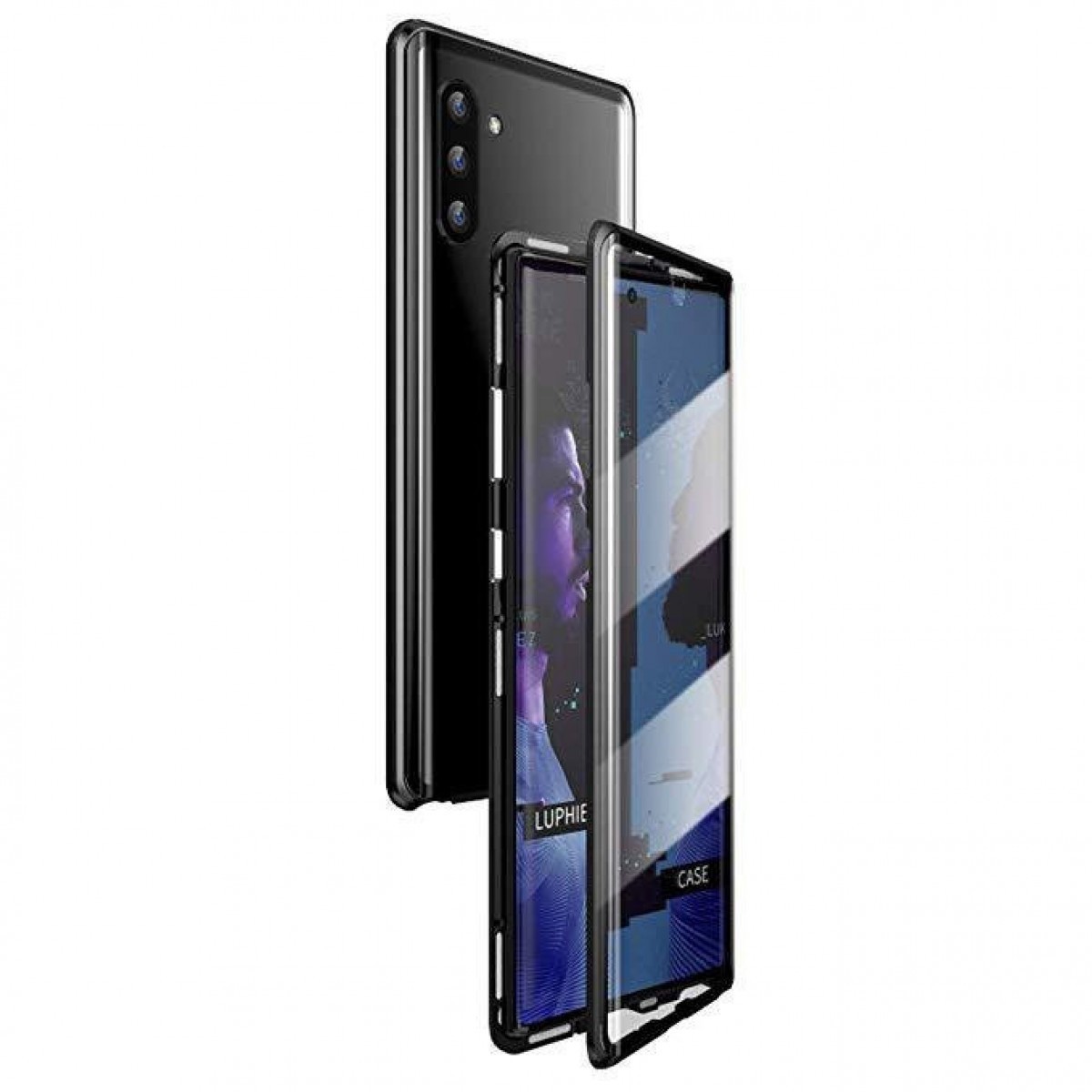 Двусторонний магнитный чехол Magnetic Angular Frame Tempered Glass на Samsung Galaxy Note 10 - черный