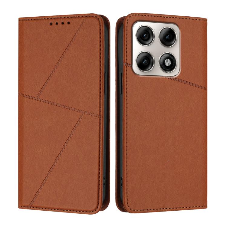 Чехол-книжка Strong Magnetic Frosted для Motorola Edge 70 Pro 5G &mdash; кофейный цвет, вид спереди и сзади 