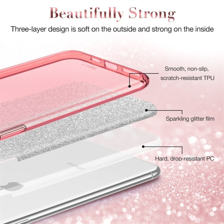 Чехол трехслойный ESR Makeup Series с блестящей вставкой на Айфон 11 Про Maкс -розовое золото