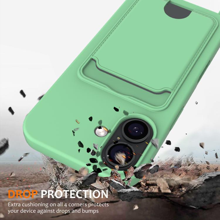  Зеленый силиконовый чехол с карманом и ремешком для iPhone 17 - защита от падений  