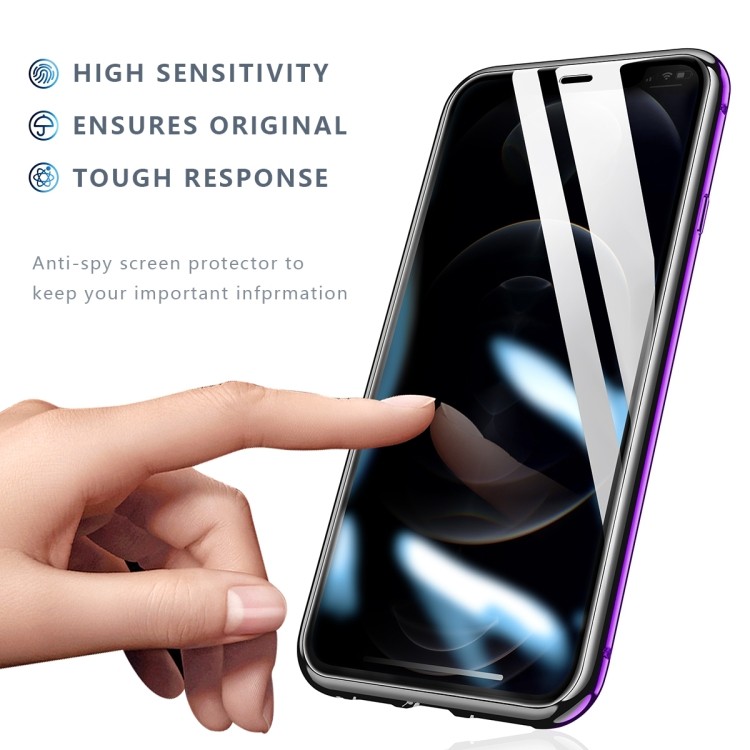 Двухсторонний стеклянный магнитный чехол для Айфон 12 / 12 Pro - фиолетовый 