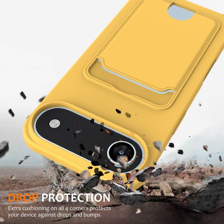  Желтый силиконовый чехол с усиленной защитой углов и встроенным карманом для карт  