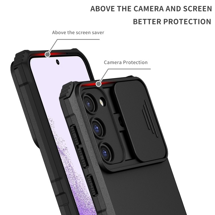 Черный противоударный чехол Stereoscopic Holder Sliding для Samsung Galaxy S23 5G 