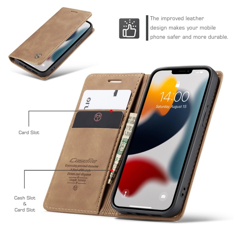 Кожаный чехол CaseMe-013 Multifunctional на Айфон 13 - коричневый 