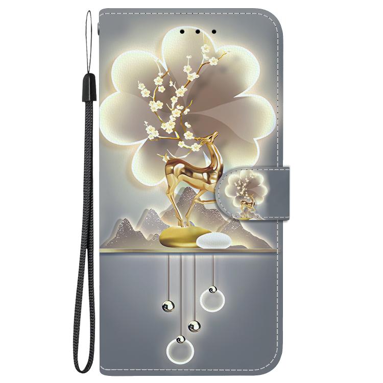  Елегантний чохол-книжка з зображенням золотого оленя на фоні квіткової композиції 