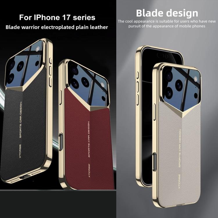 Чехол GKK Blade Phantom для iPhone 17 Pro с текстурой кожи и золотистой рамкой Чехол GKK Blade Phantom для iPhone 17 Pro с текстурой кожи и золотистой рамкой
