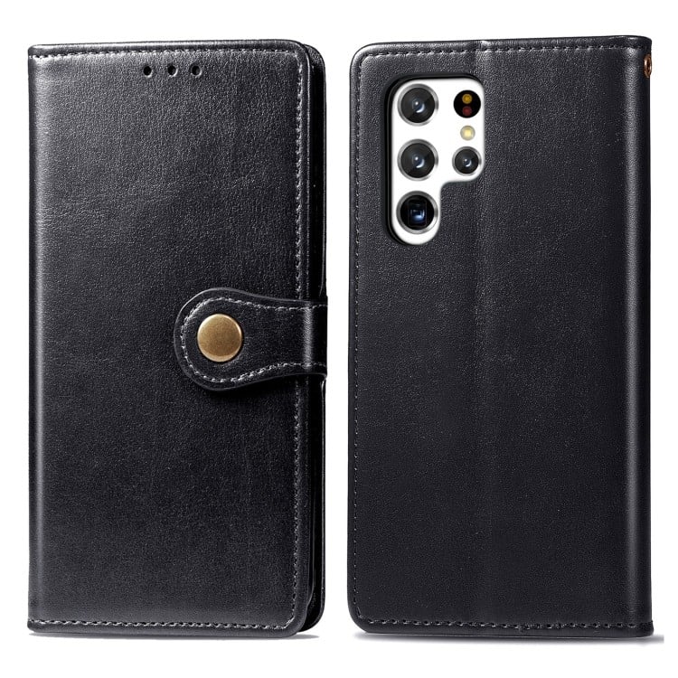 Кожаный чехол-книжка для Самсунг Гелекси С22 Ультра - черного цвета 