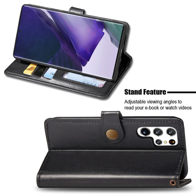 Кожаный чехол-книжка со складывающейся подставкой на Самсунг Гелекси С22 Ультра - черный 