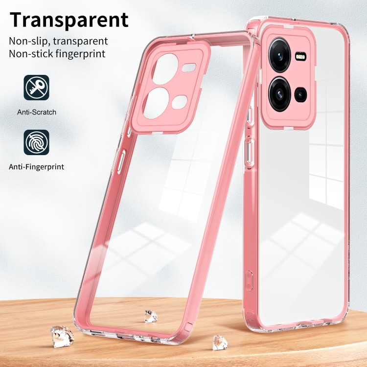  Прозрачный противоударный чехол с розовой рамкой для Vivo V25 5G/V25e 4G  