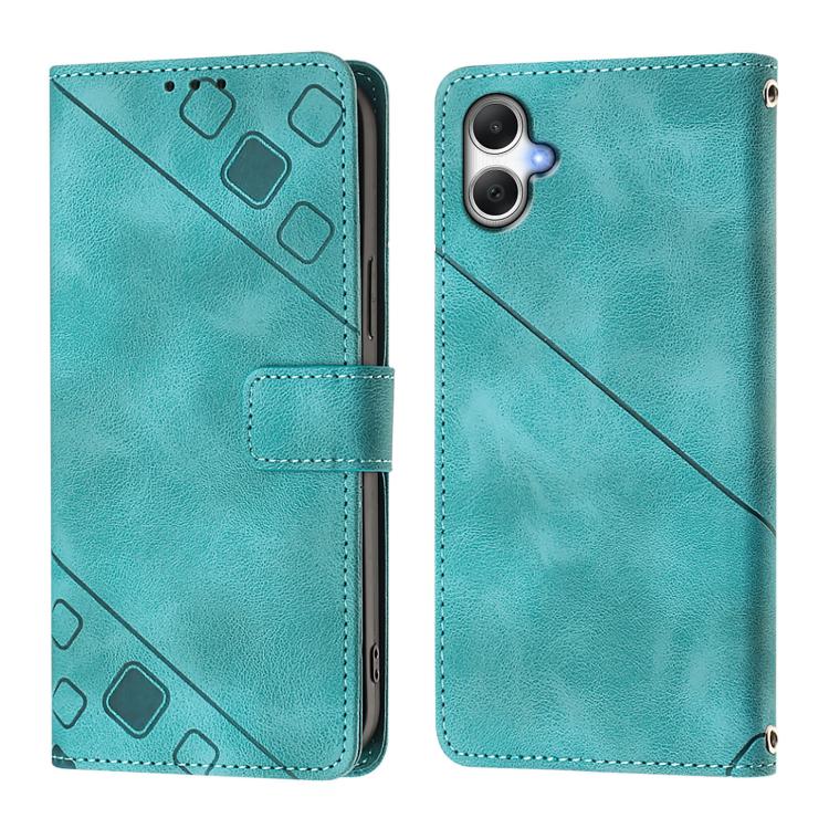 Чехол-книжка Skin-feel Embossed зеленого цвета для Samsung Galaxy A07 4G с тисненым дизайном   Чехол-книжка Skin-feel Embossed зеленого цвета для Samsung Galaxy A07 4G с тисненым дизайном