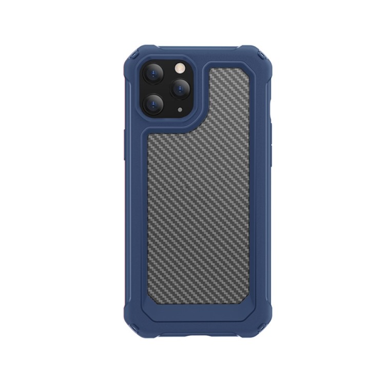Ударозащитный чехол Transparent Carbon Fiber Texture на iPhone 12 Pro Max - синий 
