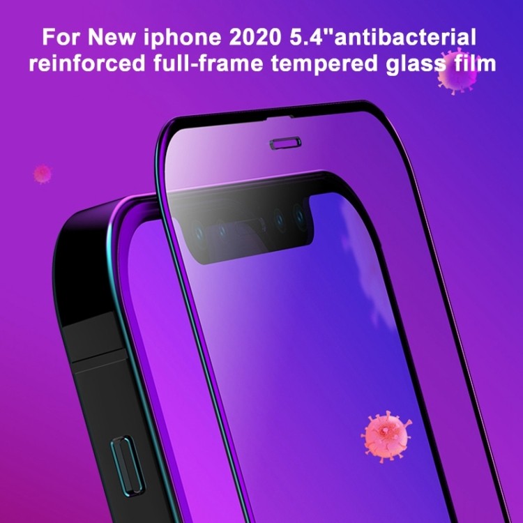 Защитное антибактериальное стекло на Айфон 12 Mini - черное 
