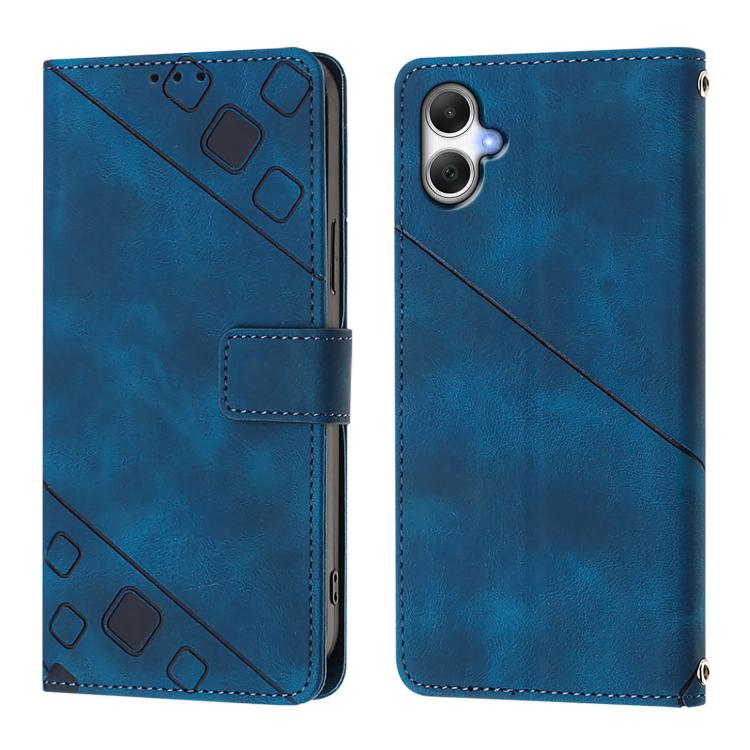 Синий чехол-книжка Skin-feel Embossed с тисненым геометрическим узором для Samsung Galaxy A07 4G Синий чехол-книжка Skin-feel Embossed с тисненым геометрическим узором для Samsung Galaxy A07 4G