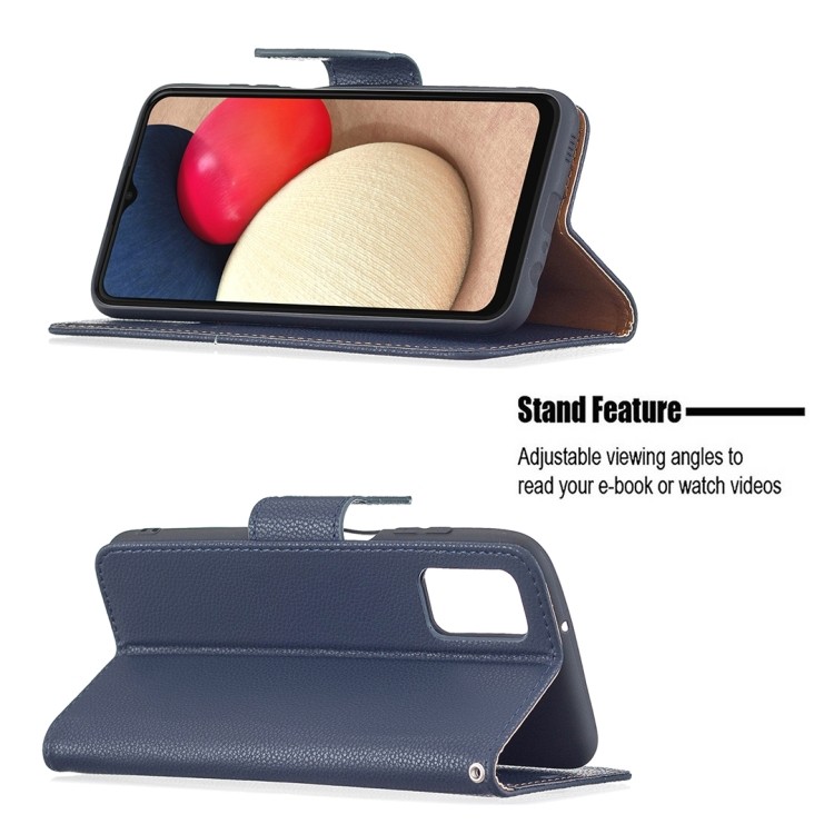 Внутренний вид синего чехла-книжки Litchi для Samsung Galaxy A03s