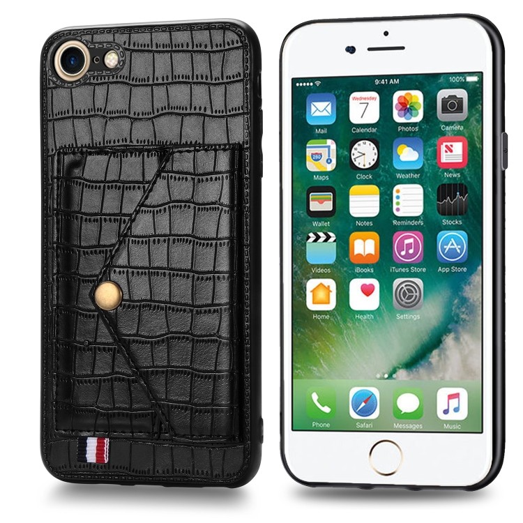 Чехол Crocodile Pattern Shatter-resistant на iPhone SE 2020/7/8 - черный 