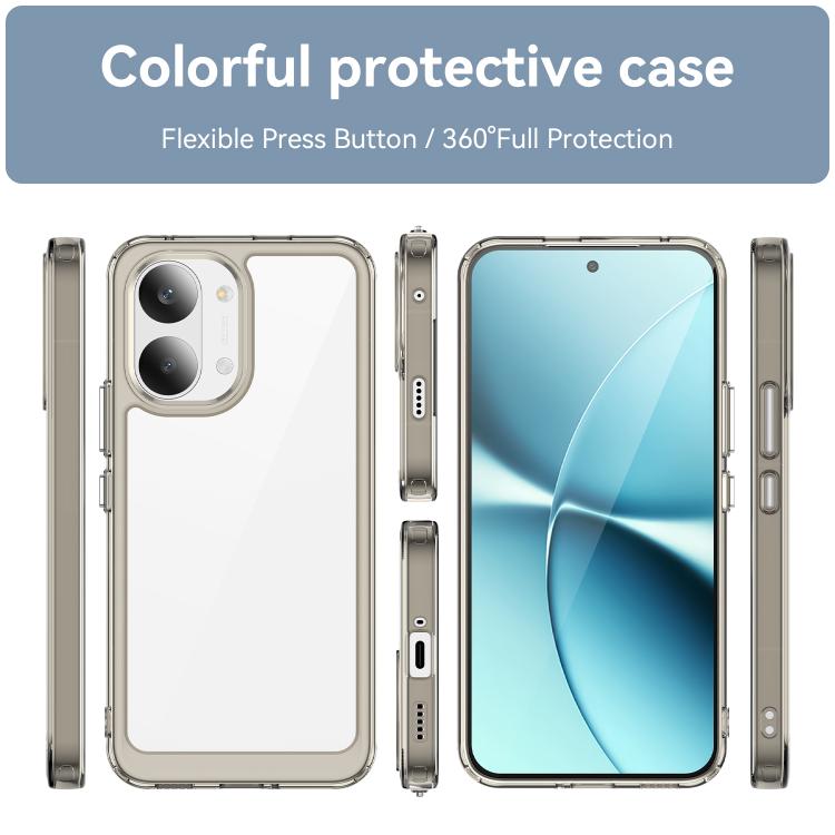 
Загальний вигляд Colorful Acrylic Series на Xiaomi Poco X8 Pro Max з усіх боків &mdash; прозора задня панель і сіра силіконова окантовка
 